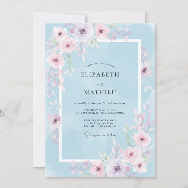 Powder Blue Delicate Blossom Wedding Invitation (Front)