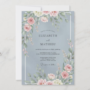 Powder Blue Delicate Botanical Wedding Invitation