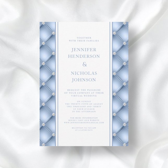 Powder Blue Diamond Tufted Virtual Wedding Invitat Invitation (Creator Uploaded)