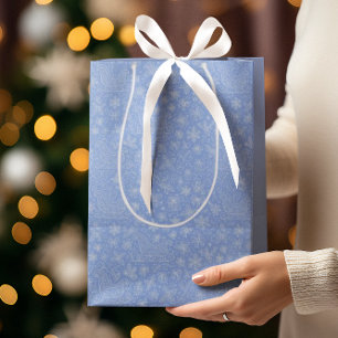 Powder Blue Doodle Christmas Sleigh Pattern Medium Gift Bag