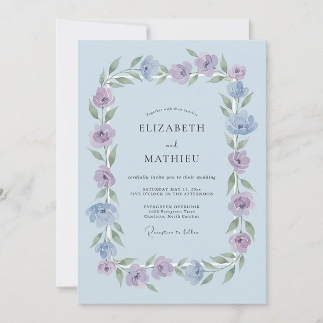 Powder Blue Dreamy Blossom Wedding Invitation (Front)