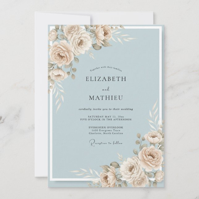Powder Blue Dusty Rose Wedding Invitation (Front)
