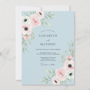 Powder Blue Ethereal Floral Wedding Invitation