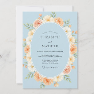 Powder Blue Floral Blossom Wedding Invitation