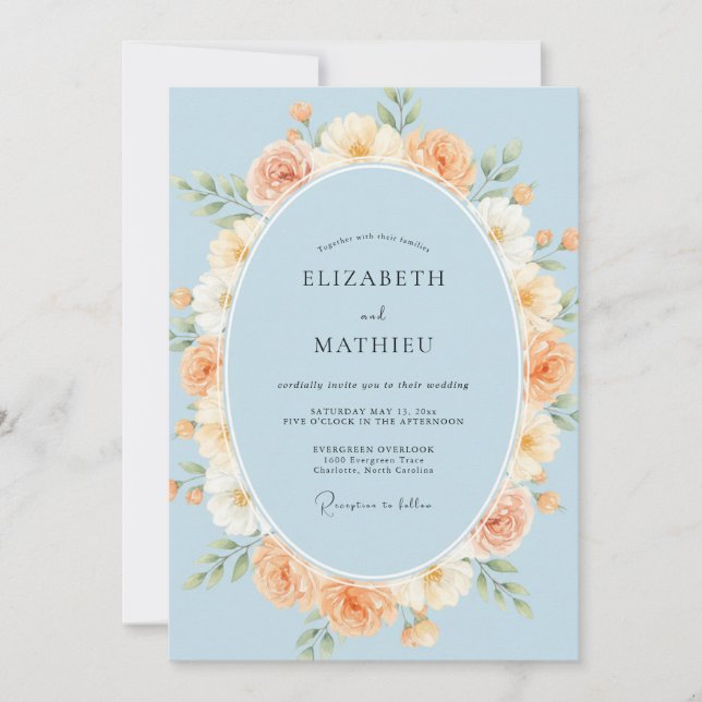 Powder Blue Floral Blossom Wedding Invitation (Front)