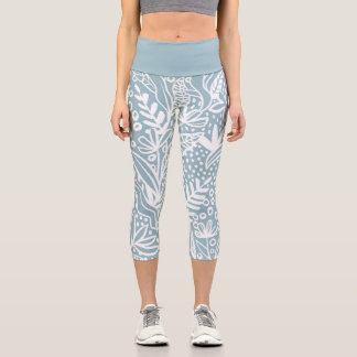 Powder Blue Floral Capri Leggings