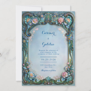 Powder Blue Floral Filigree Wedding Invitation