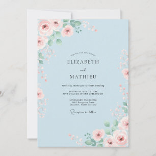 Powder Blue Floral Romance Wedding Invitation