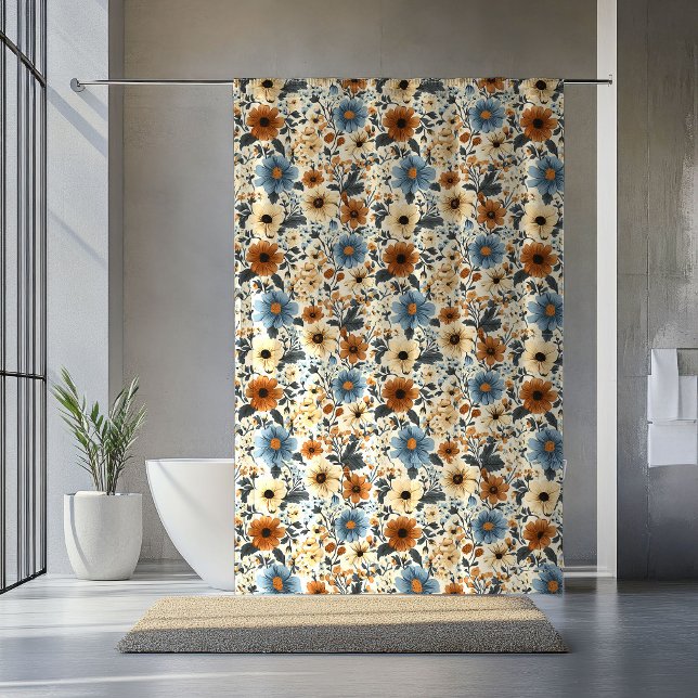 Powder Blue Floral Terracotta Boho Bath Curtain (Powder Blue Floral Terracotta Boho Bath Curtain

)