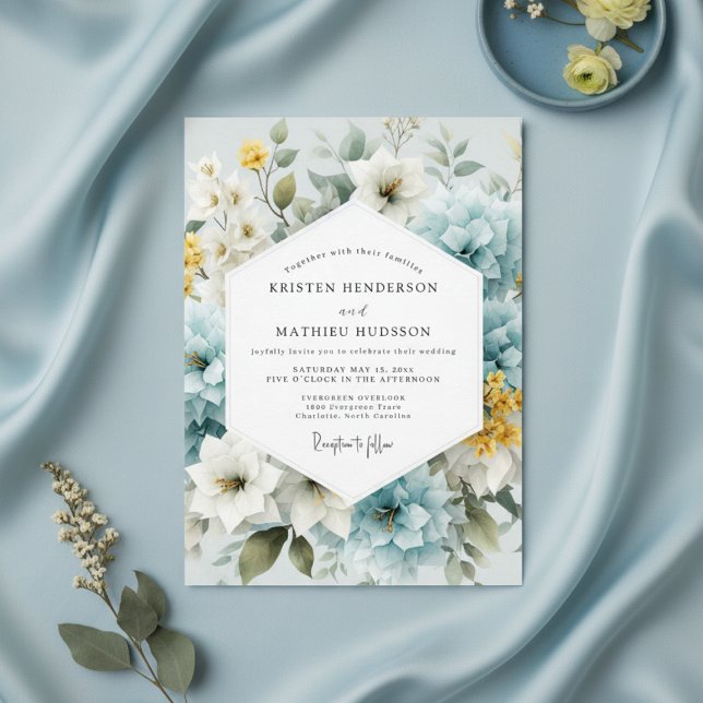 Powder Blue Floral Whimsy Wedding Invitation (Creator Uploaded)