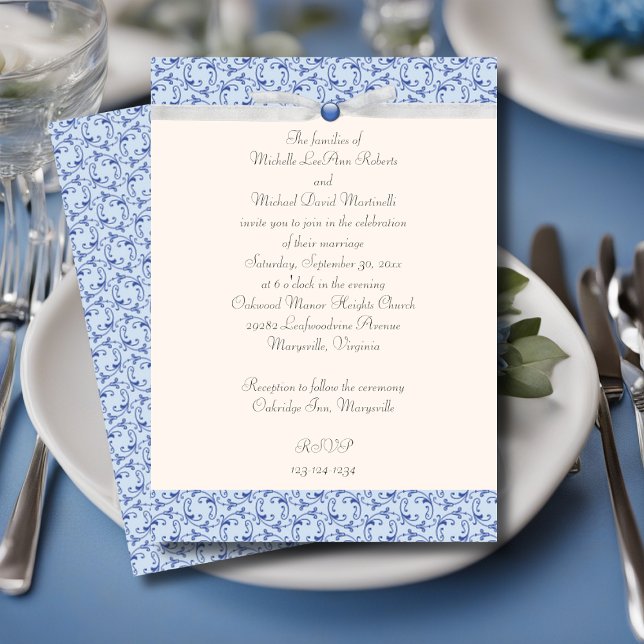 Powder Blue Florentine Wedding Invitation (Creator Uploaded)