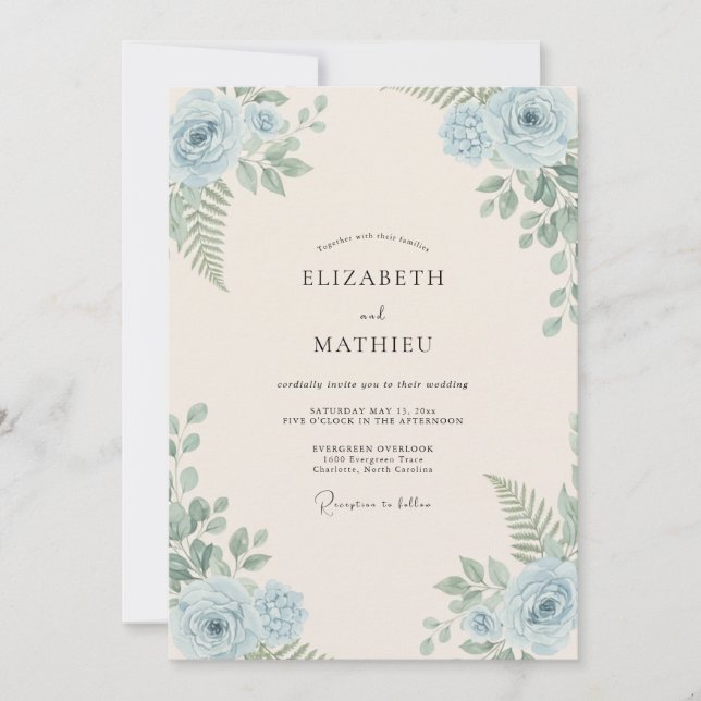Powder Blue Foliage Dusty Eucalyptus Wedding Invitation (Front)