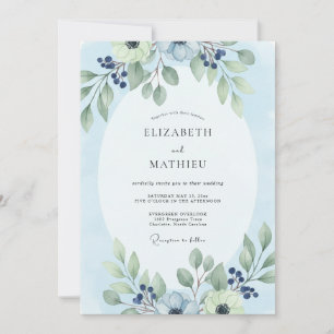 Powder Blue Foliage Eucalyptus Wedding Invitation