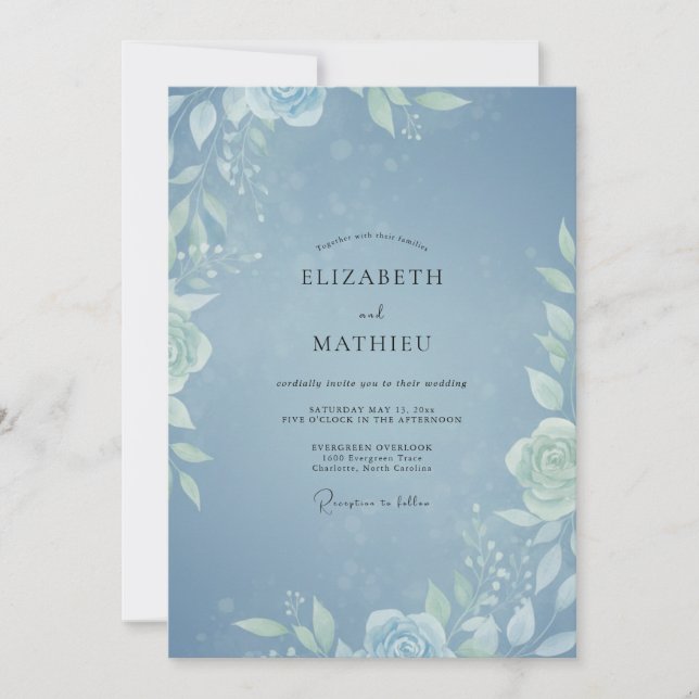 Powder Blue Foliage Soft Eucalyptus Wedding Invitation (Front)