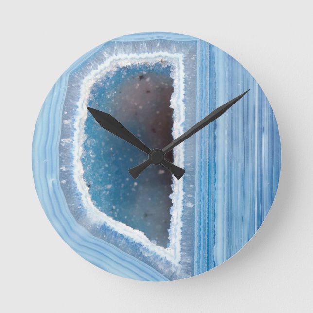 Powder Blue Geode Druzy Round Clock (Front)