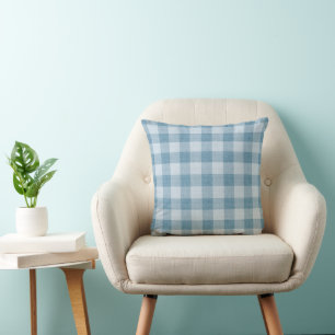 Powder Blue Gingham Buffalo Check Linen Texture Cushion