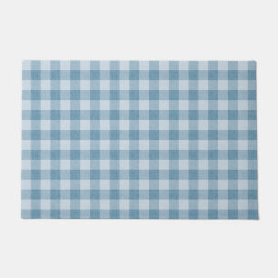 Powder Blue Gingham Buffalo Check Linen Texture Doormat
