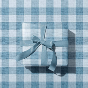 Powder Blue Gingham Buffalo Check Linen Texture Wrapping Paper