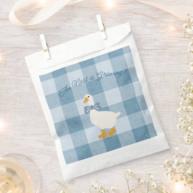 Powder Blue Gingham Goose Chequered Favour Bags (Clipped)
