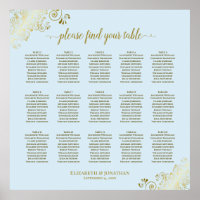 Powder Blue & Gold 15 Table Wedding Seating Chart