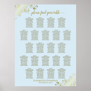 Powder Blue & Gold 22 Table Wedding Seating Chart