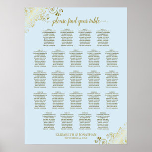 Powder Blue & Gold 23 Table Wedding Seating Chart