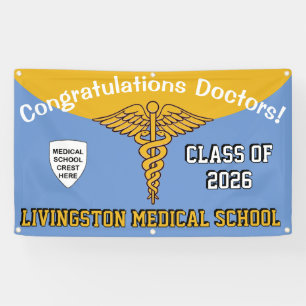 Powder Blue/Gold Caduceus Med School Graduation Banner