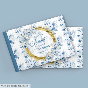 Powder Blue Gold Glitter Boho Flowers Guest Book