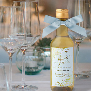 Powder Blue & Gold Lace Wedding Thank You Mini Wine Label