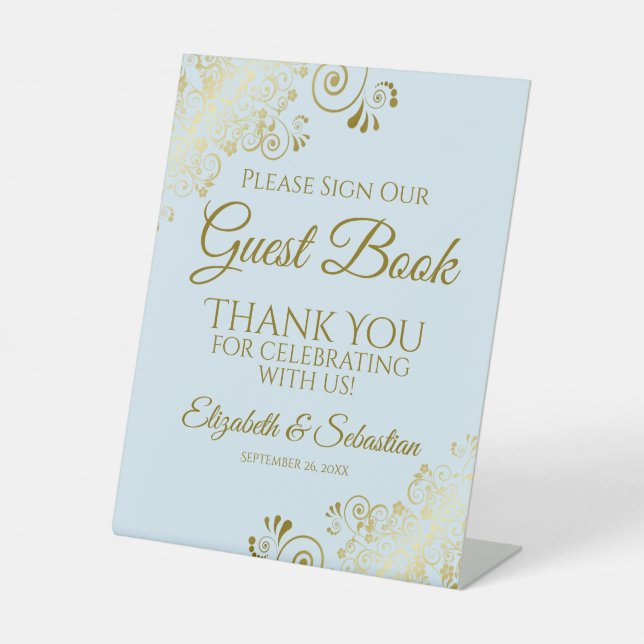 Powder Blue & Gold Please Sign our Guest Book Sign (Front)