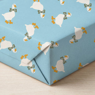 Powder Blue Goose Sage Bow Baby Boy Shower Wrapping Paper