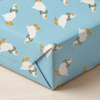 Powder Blue Goose Sage Bow Baby Boy Shower Wrapping Paper