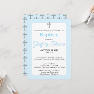 Powder Blue & Gray Cross Watercolor Baptism Invitation