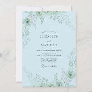 Powder Blue Greenery Wedding Invitation