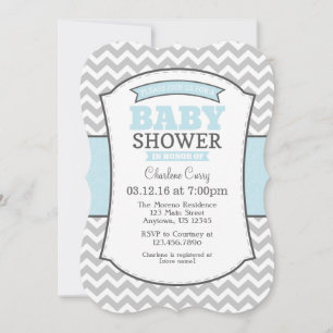 Powder Blue Grey Chevron Baby Shower Invitation