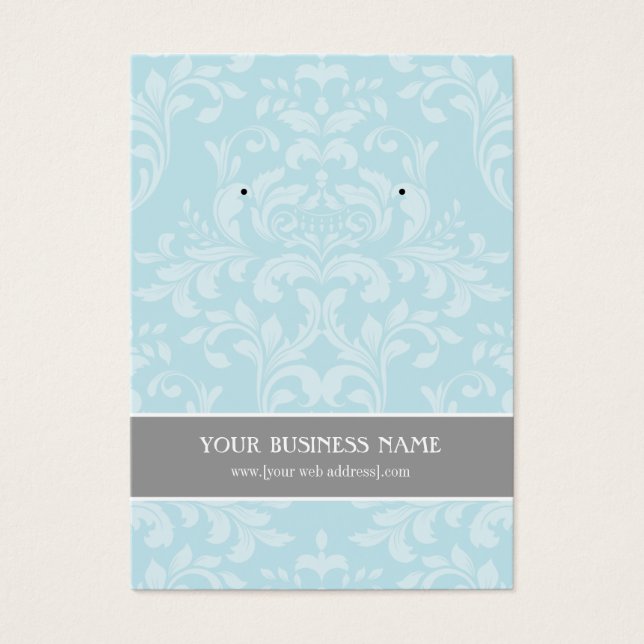 Powder Blue Grey Damask Custom Earring Card (Front)