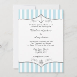 Powder Blue Grey Nautical Wedding Invitation