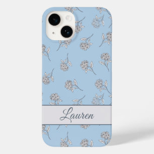 Powder Blue Hydrangea Floral Pattern Monogram Case-Mate iPhone 14 Case