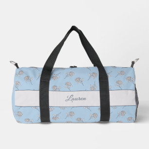 Powder Blue Hydrangea Floral Pattern Monogram Duffle Bag