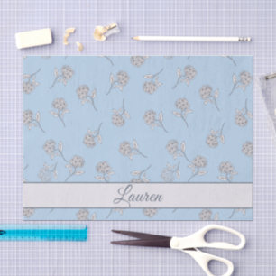 Powder Blue Hydrangea Floral Pattern Monogram Tissue Paper
