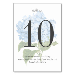 Powder Blue Hydrangea Garden Wedding Table Number