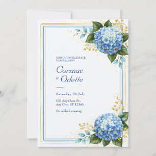 Powder Blue Hydrangea Gold Foil Romance Wedding Invitation