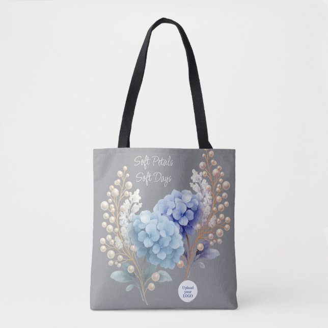  Powder Blue Hydrangea Watercolor Customer Loyalty Tote Bag (Front)