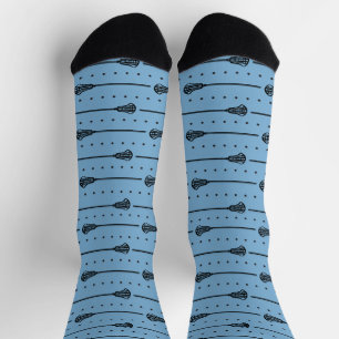 Powder Blue Lacrosse Black Sticks & Dots Pattern Socks