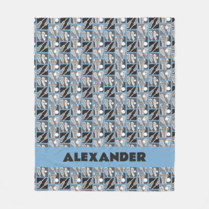 Powder Blue Lacrosse Blocks of Sticks and Balls Fleece Blanket