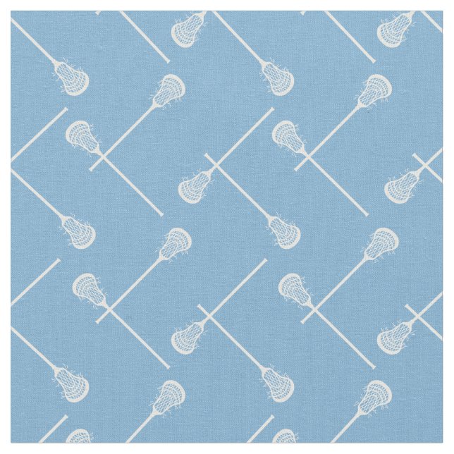 Powder Blue Lacrosse White Sticks Patterned Fabric (Close Up)