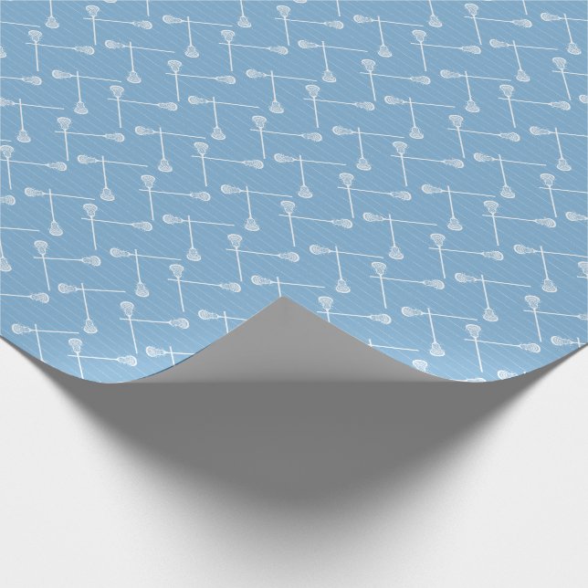Powder Blue Lacrosse White Sticks Patterned Wrapping Paper (Corner)