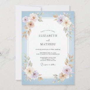 Powder Blue Lavender Ranunculus Eucalyptus Wedding Invitation