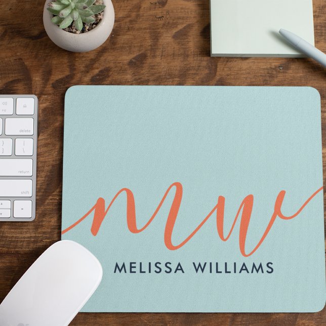 Powder Blue Minimalist Monogram Name & Initials Mouse Pad (Creator Uploaded)