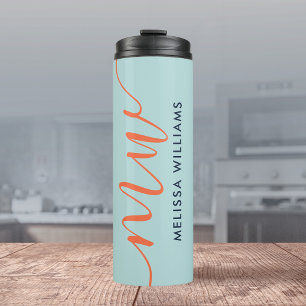 Powder Blue Minimalist Monogram Name & Initials Thermal Tumbler